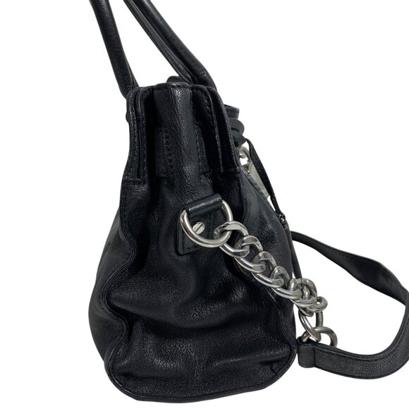 MICHAEL KORS Hamilton Black Leather Shoulder Handbag Silver Tone Lock/Key FLAW - Picture 4 of 13
